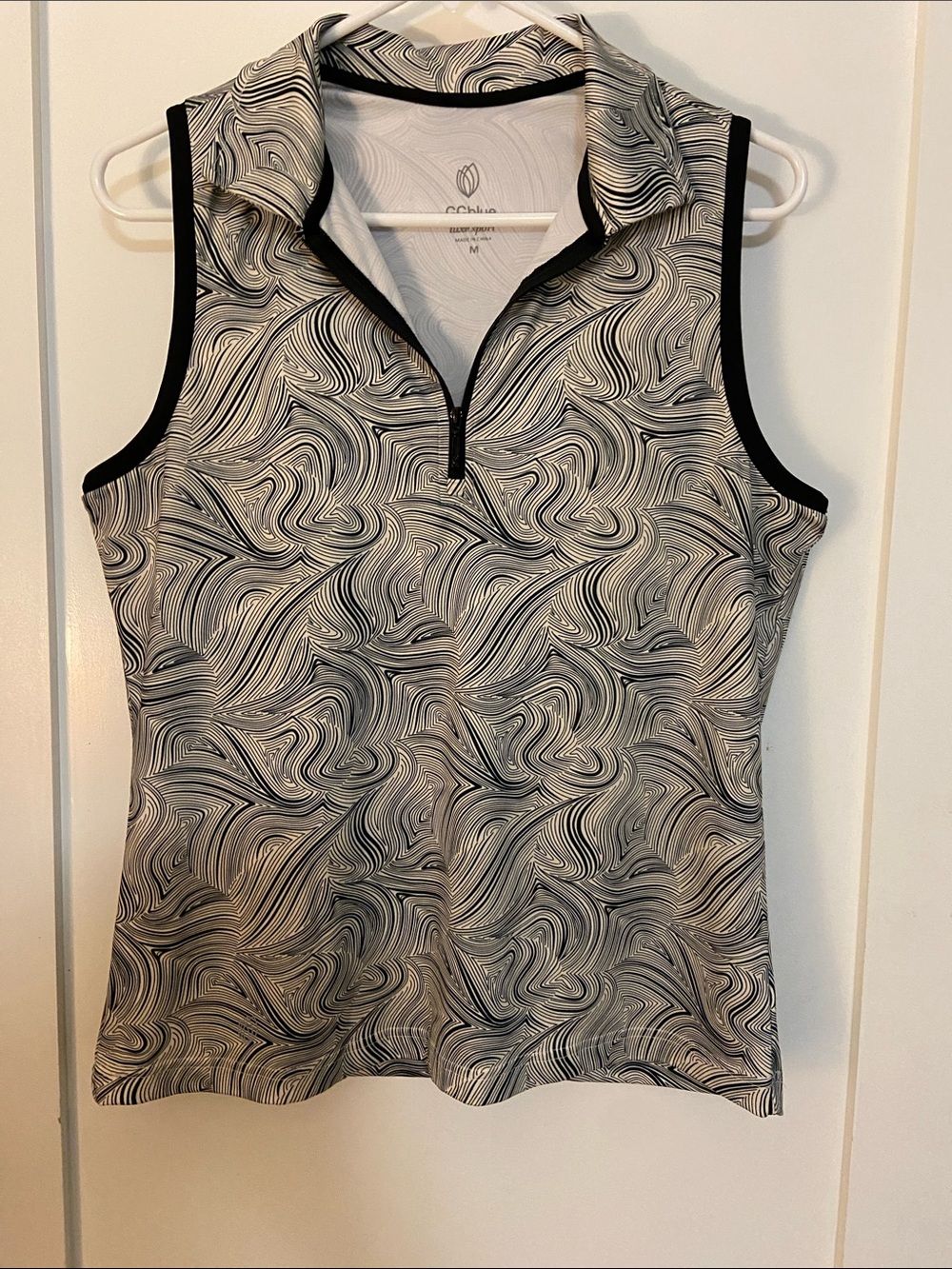 Calia Women's Black & White Sleeveless Zip Polo Tank